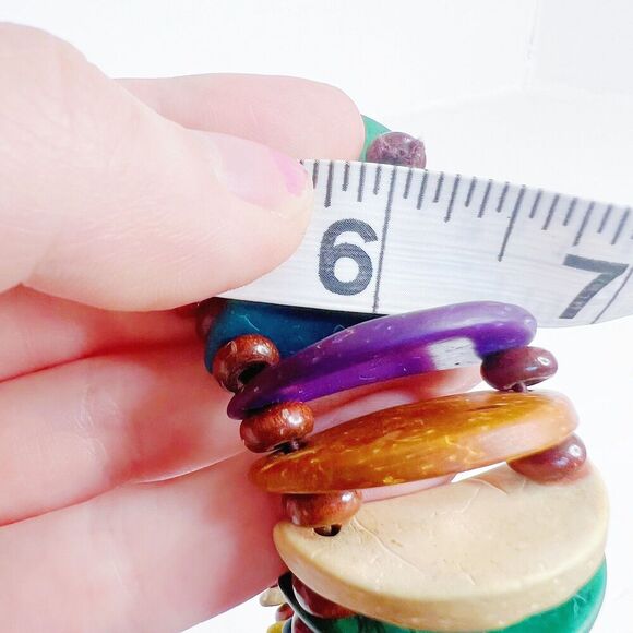 Colorful Coconut Shell Bracelet Rainbow Multicolored Vacation Summer Ibiza - Picture 4 of 4